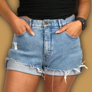 Distressed denim shorts